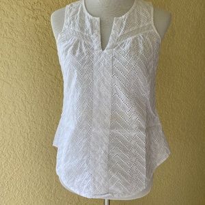 Market & Spruce Girona White Eyelet Sleeveless Top